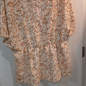 SHEIN Floral Blouse in Cream and Brown